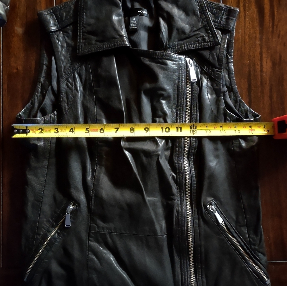 Aqua 100% Leather Black Moto Vest Asymmetrical Zipper Notched Lapel - Picture 6 of 10